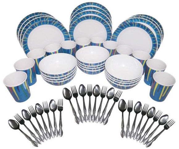 60-piece Round Party Plate Set Canvas Blue