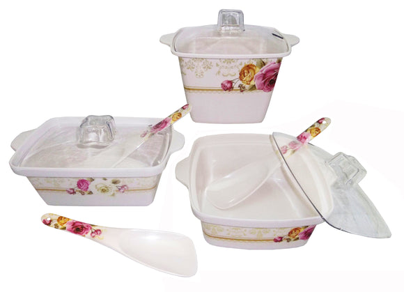 3-sets Casserole with Cover Rose