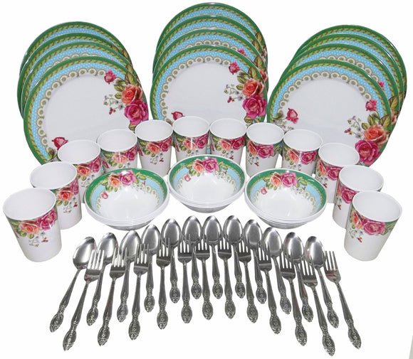 60-piece Round Party Plate Set Fancy Green (Fiesta Printed)