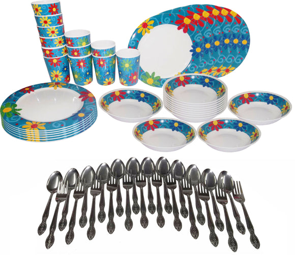 60-piece Round Party Plate Set Beach Blue (Fiesta Printed)