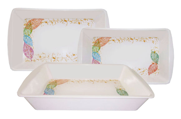 3-piece Rectangular Tray Plate Set Multicolored