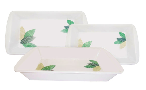 3-piece Rectangular Tray Plate Set Green