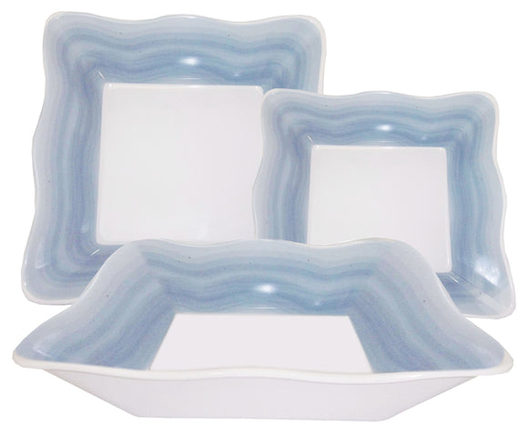 3-piece Floral Dish Plate Set Sky Blue