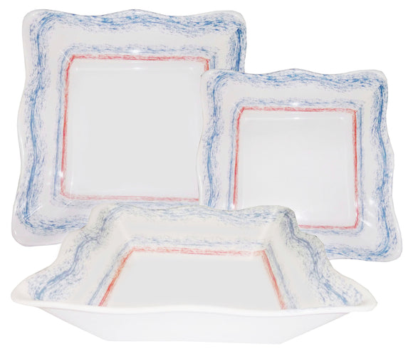 3-piece Floral Dish Plate Set Blue-Red