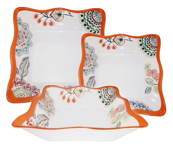 3-piece Floral Dish Plate Set Orange