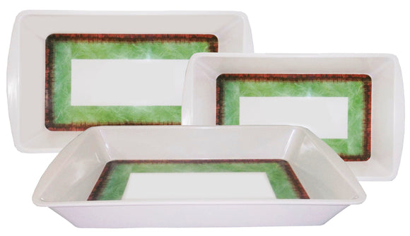 3-piece Rectangular Tray Plate Set Brown-Green