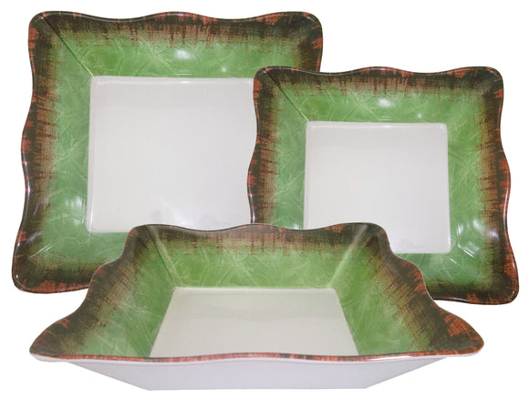 3-piece Floral Dish Plate Set Brown-Green