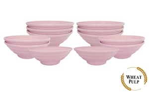 12-piece 8x2.75" Wheat Pulp Spiral Bowl Sets 1000ml (Flamingo)