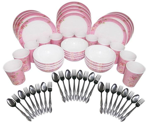 60-piece Round Party Plate Set Rosy Petals